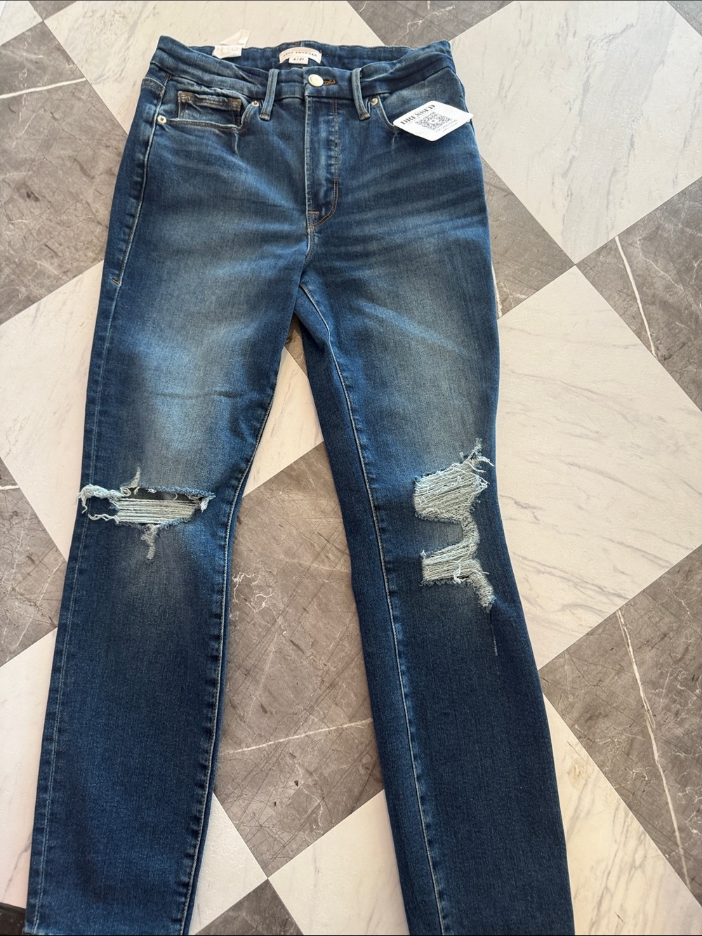 Good American Dark Blue Distressed Skinny Jeans